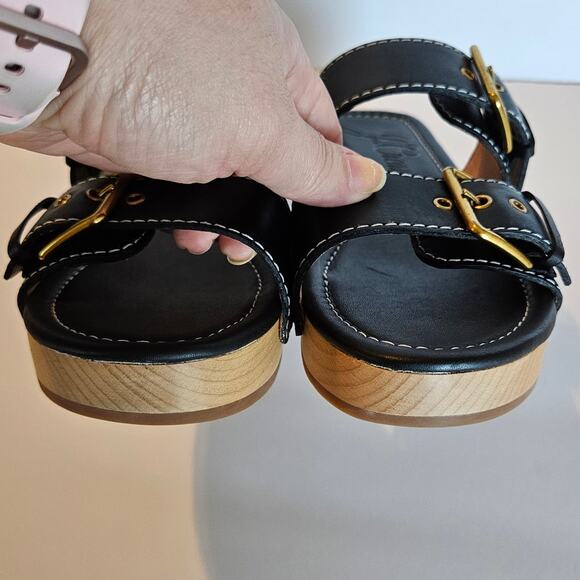J Crew Black Leather Double Buckle-strap Sandal Women's Size 7.5 Summer Vacation - Picture 3 of 10